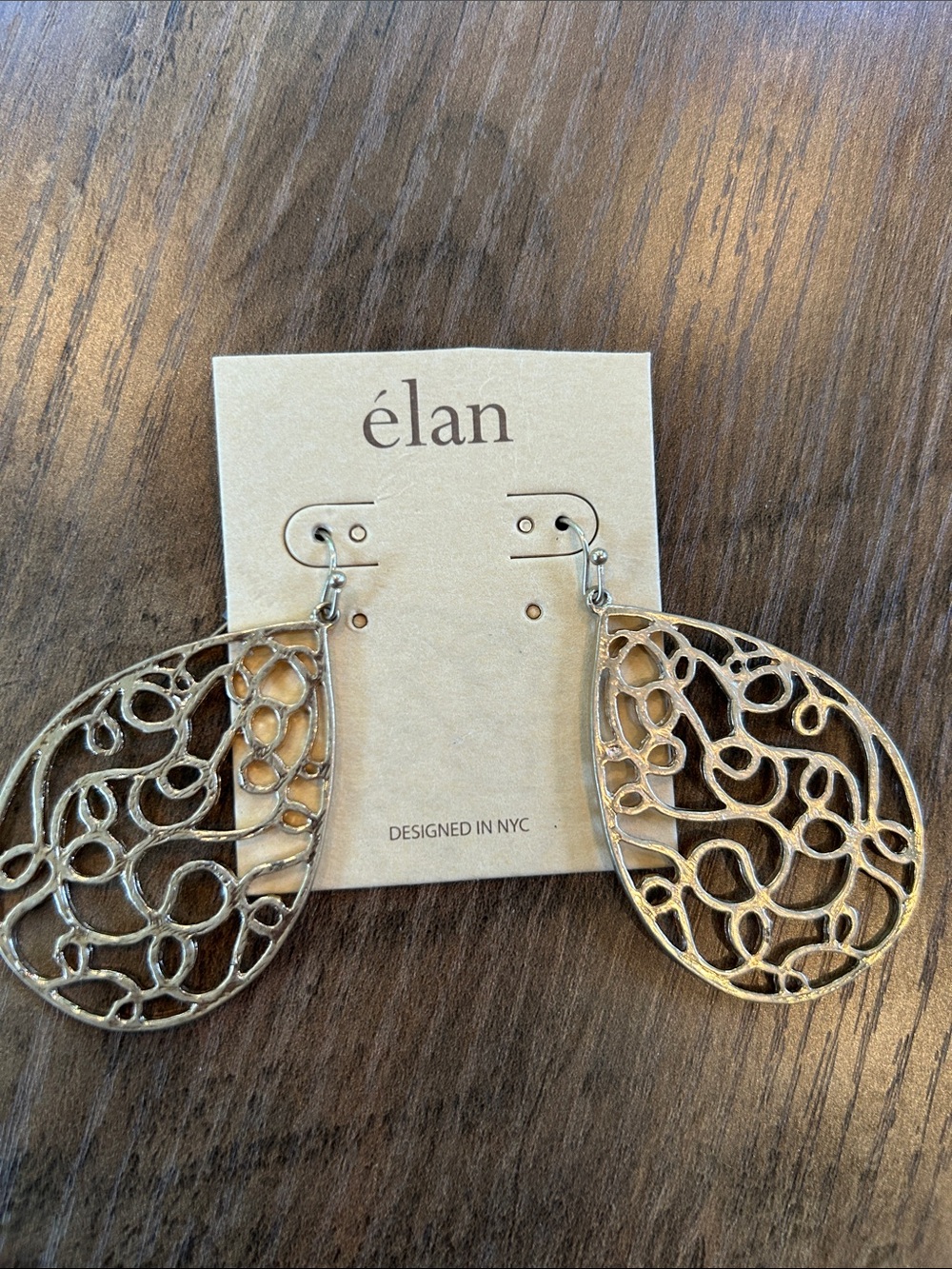 élan Gold Tone Filigree Teardrop Earrings - Picture 3 of 4